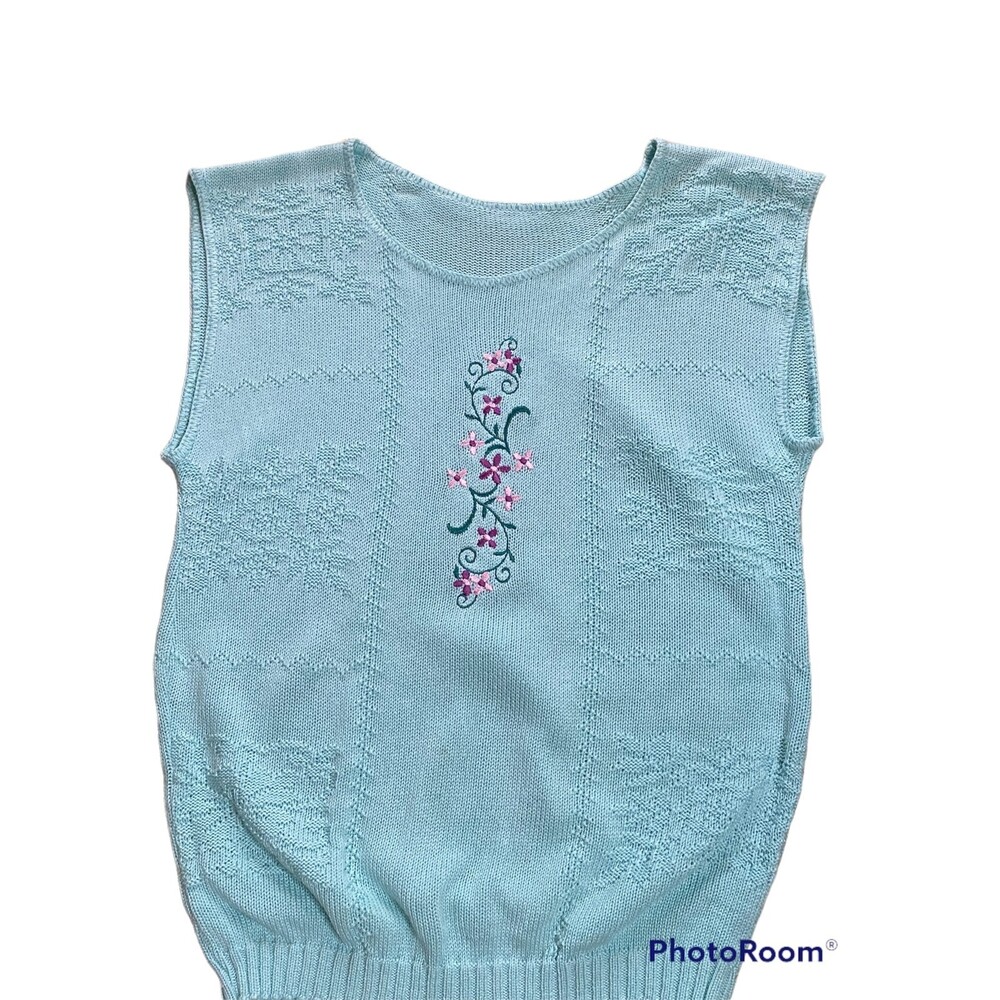 Sleeveless Embroidered Sweater Green Made In USA